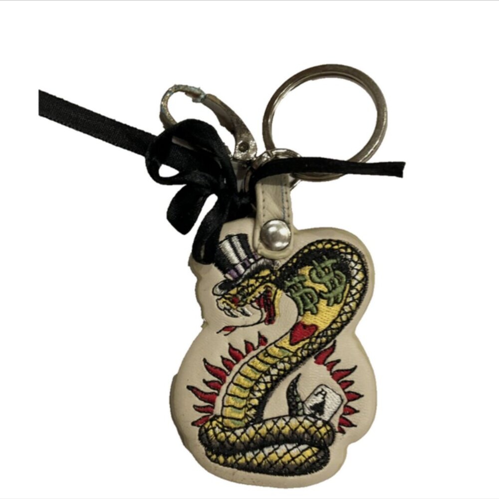 NWOT Ed Hardy Large Embroidered Tattoo Retro Snake Logo Key Chain Key Fob